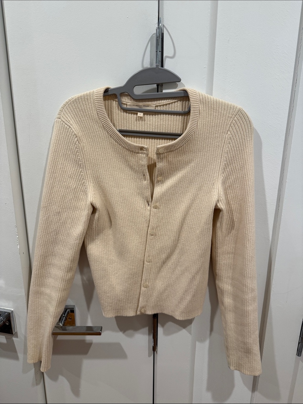 Sezane Cream Ribbed Button-Up Women's Sweater